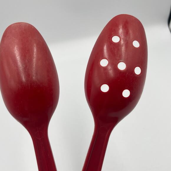 2 Vintage Hutzler Red Melamine Serving & Slotted Spoon #700 #1700 Made in USA - Picture 3 of 5